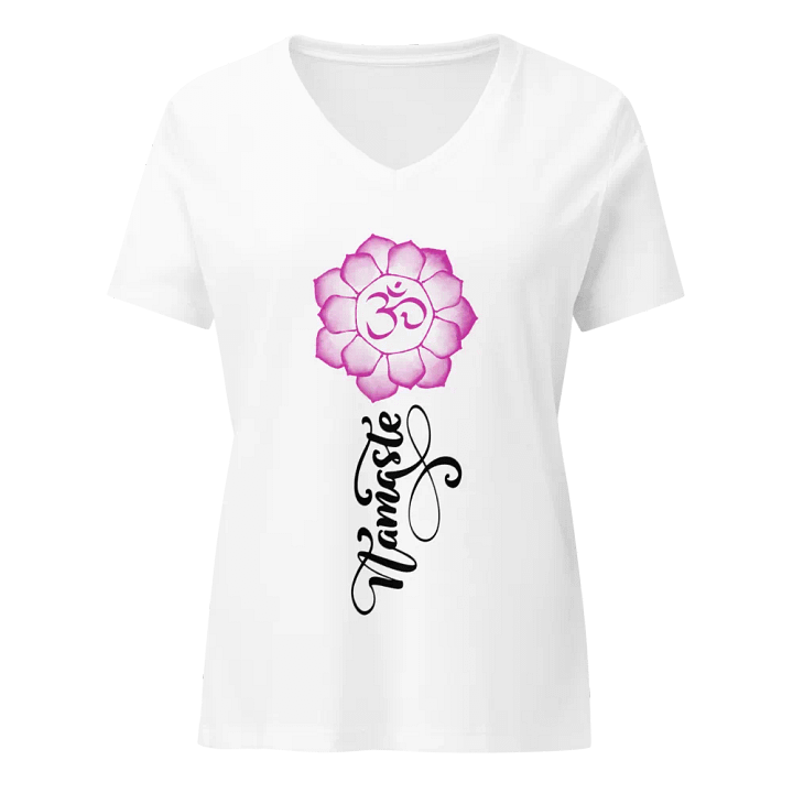 Namaste V Neck (White) T-Shirt with Pink Flower product image (1)