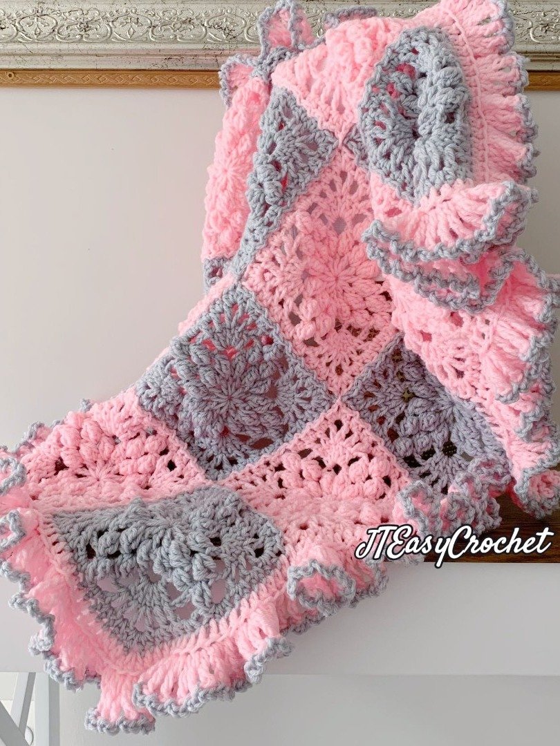 Large Granny Square Baby Blanket CROCHET PATTERN, 3D Textured Throw Blanket Vintage Style product image (12)