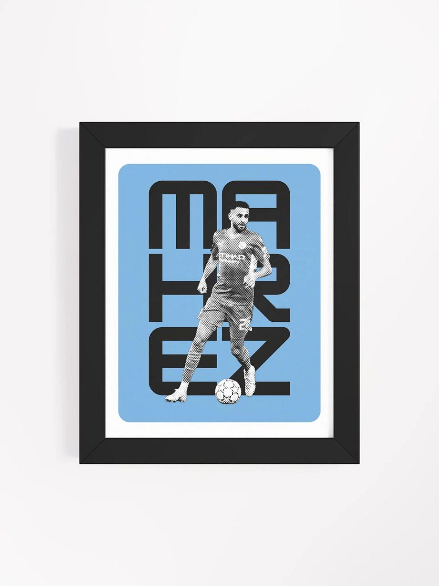 Riyad Mahrez BW Manchester City Name Art Framed Print product image (2)