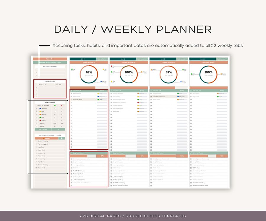 Weekly Recurrent Planner, Digital Planner Spreadsheet, Google Sheets Template product image (5)