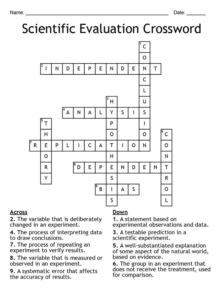 Scientific Evaluation Crossword Puzzle – Fun Science Activity product image (2)