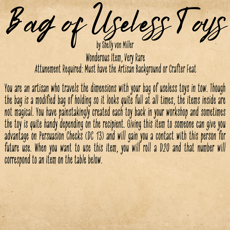 Bag of Useless Toys (Homebrewed Magical Item) product image (1)