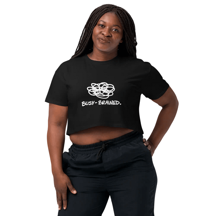 BUSY-BRAINED (white design) printed cotton crop top product image (2)