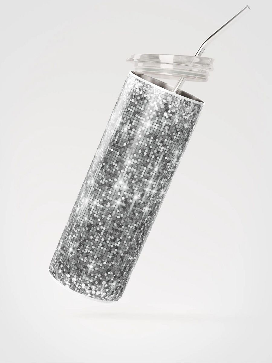 Shining Silver Glitter Stainless Steel Tumbler | Eco-Friendly 20oz with Reusable Straw product image (2)
