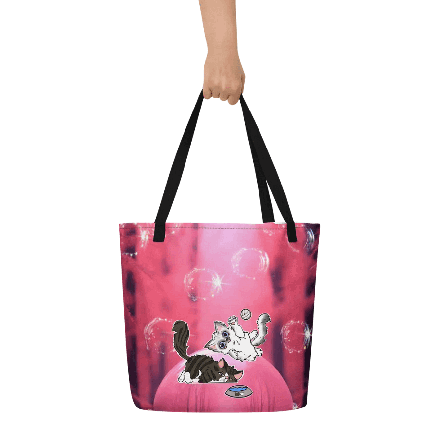 Bubble Pink All-Over Print Large Tote Bag w/ Pocket : Luigi & Ariel Logo product image (6)