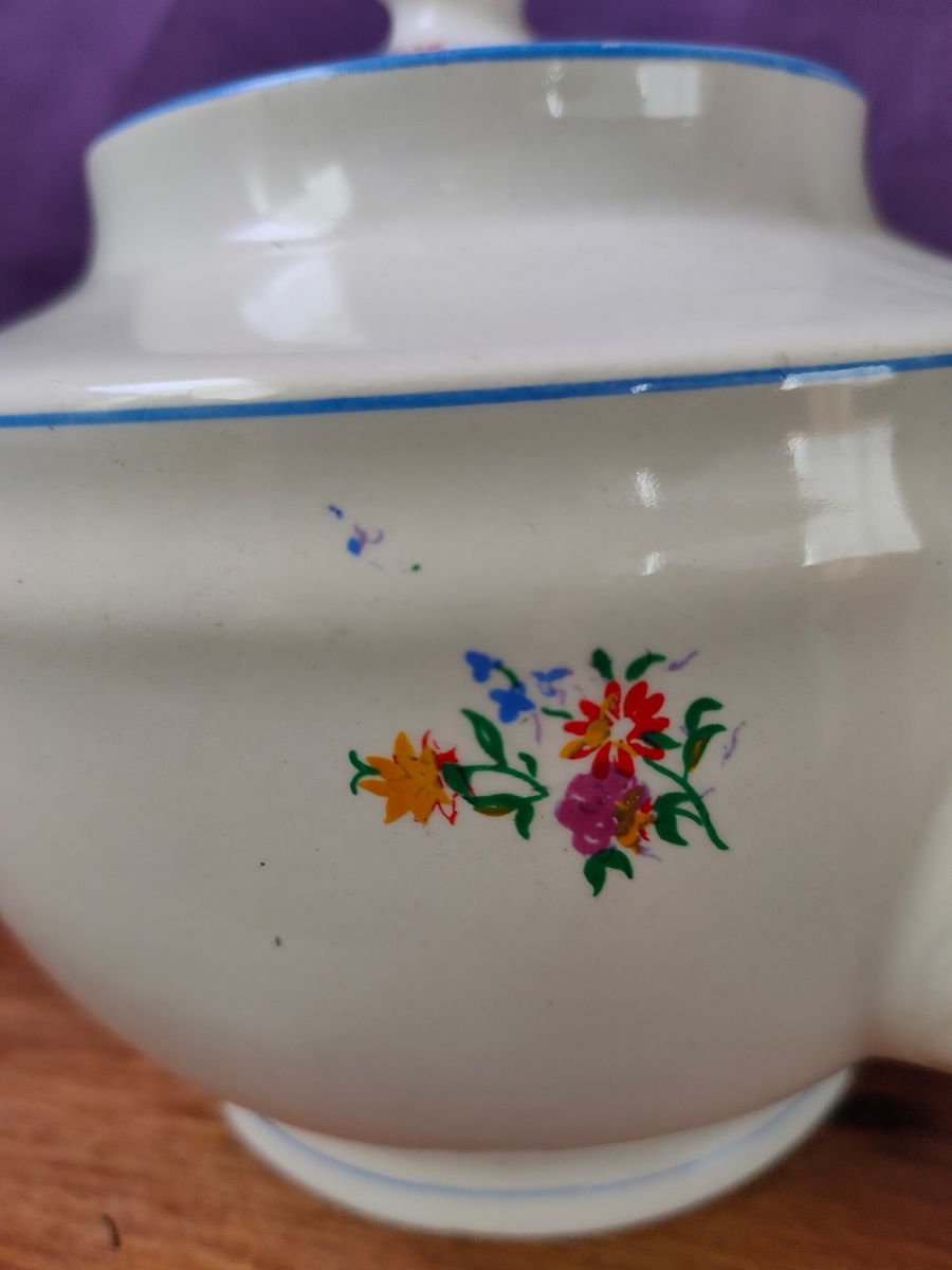 Extraordinário Bule branco e azul, flores margaridas, James Gilman, anos 30, peça de decoração product image (6)