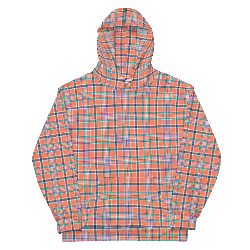 Orange Coral and Blue Plaid Hoodie product image (6)