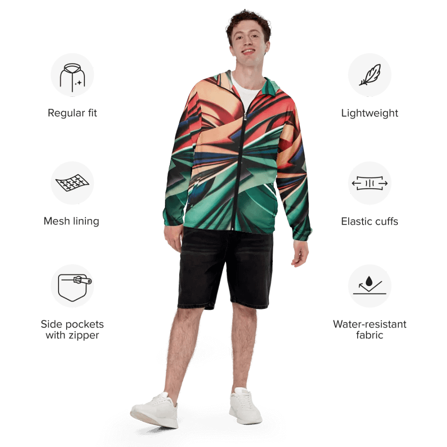 Abstract Geometric Unisex Windbreaker in Vibrant Colors (XS-3XL) product image (7)
