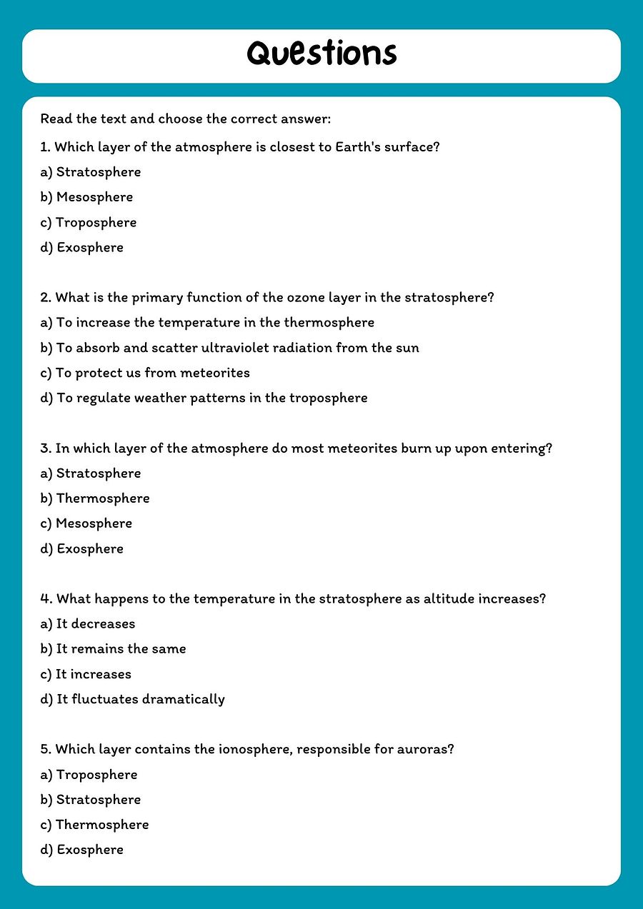 Layers of the Atmosphere Reading Passage with Comprehension Questions product image (2)