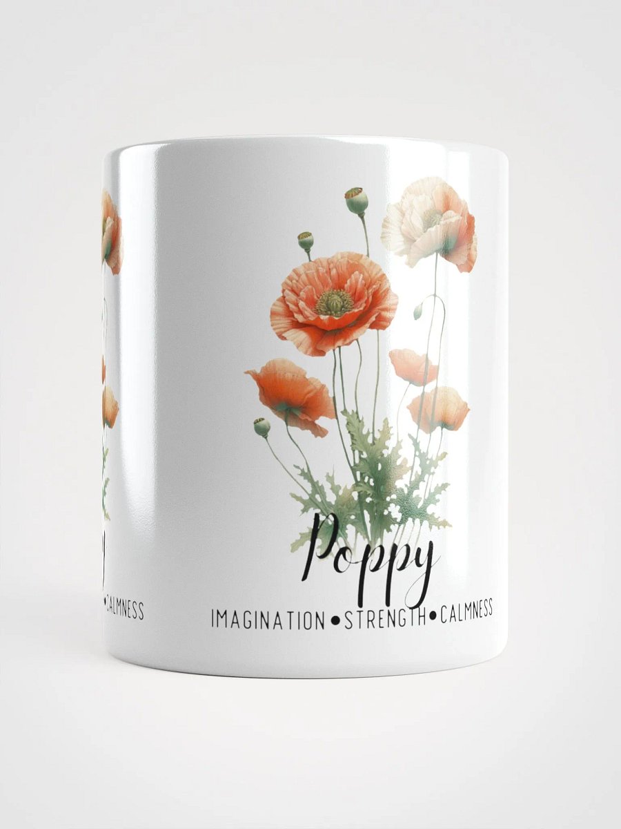 Poppy Ceramic White Mug: Imagination, Strength, Calmness August Birth Month Flower product image (7)