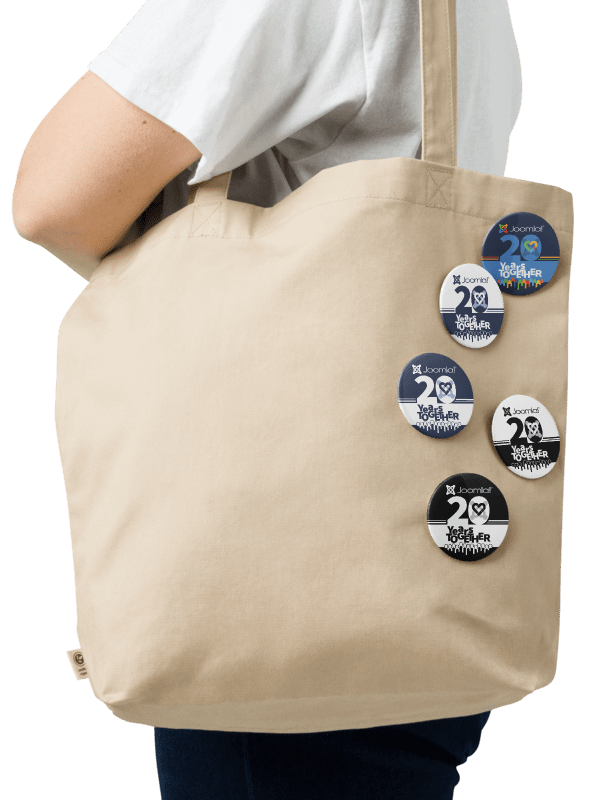 Joomla! 20th Anniversary Edition<br /> — Set of Pin Buttons — <br />2.25″ (56.25 mm) product image (2)