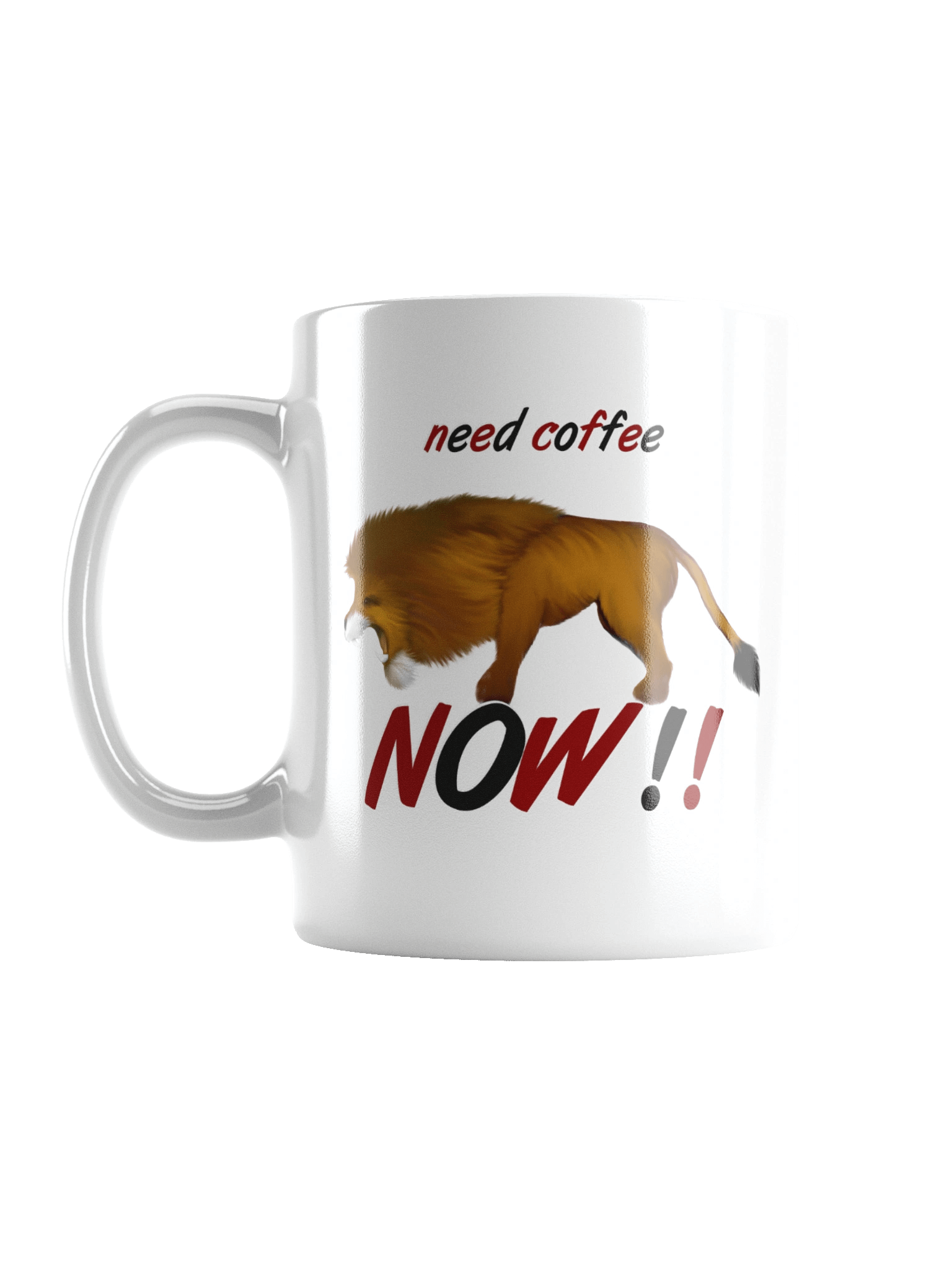 Roar and Refresh: Lion 'Need Coffee NOW!!' White Glossy Mug product image (3)