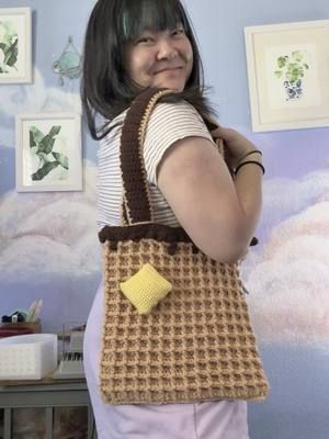 No thoughts only waffle tote bag 🫡 #crochet #fypシ #crochettok #yarntok 