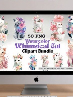 Whimsical Cat Clipart PNG Bundle - Cartoon Cats for DIY Crafts for Commercial Use product image (2)