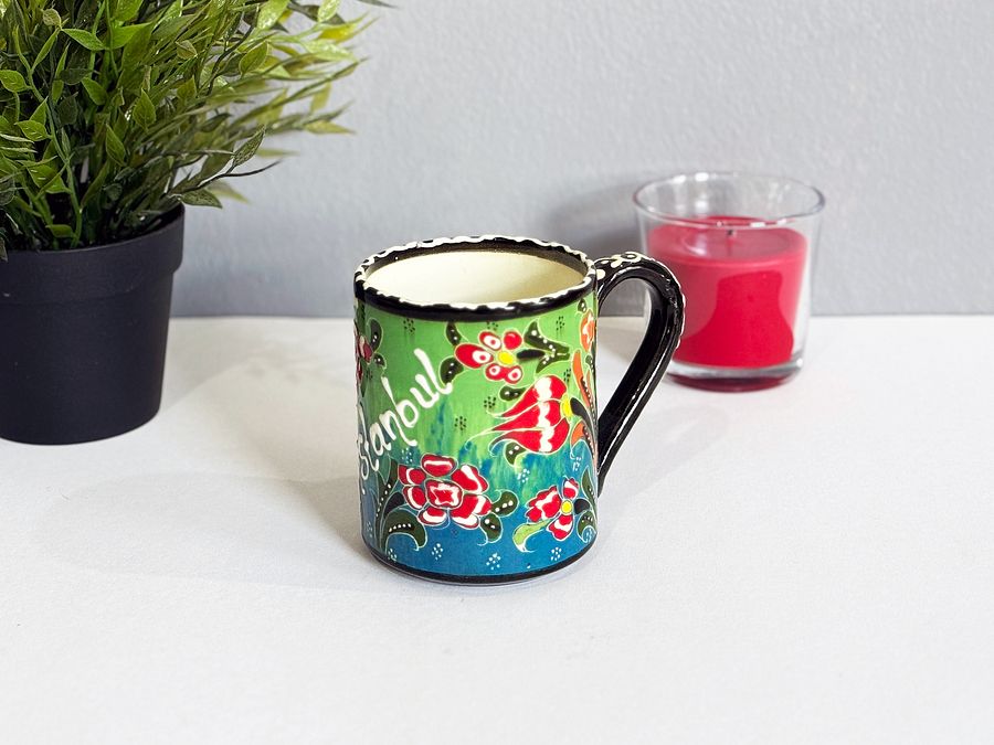 Ceramic handmade coffee mug (green), Turkish decor — handmade pottery, handmade ceramic, home decor, handmade gift, Turkish ceramic product image (4)