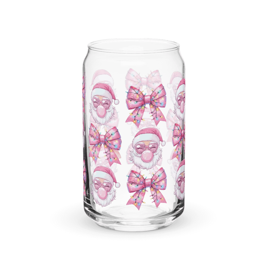Bubble Gum Pink Santa Christmas Print Glass Can Cup product image (7)