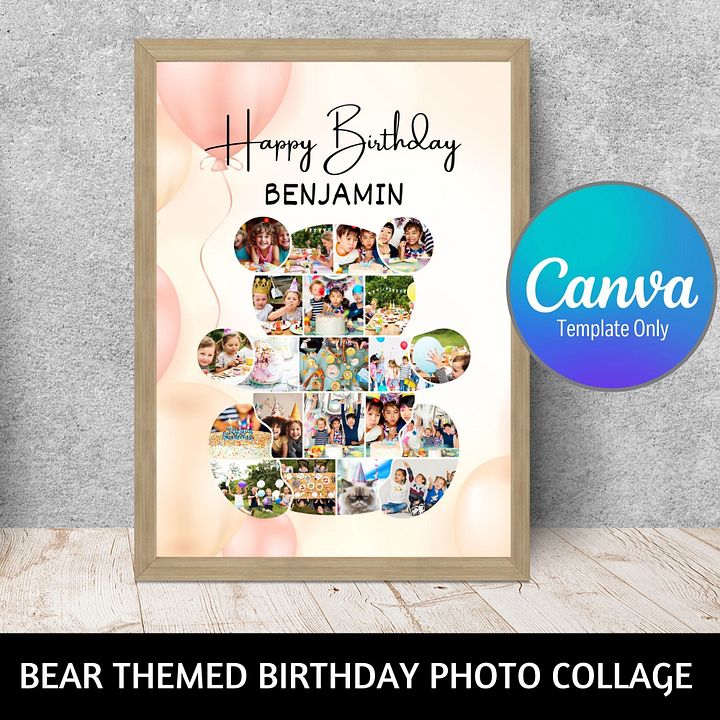 Bear Themed Birthday Photo Collage Canva Template product image (1)