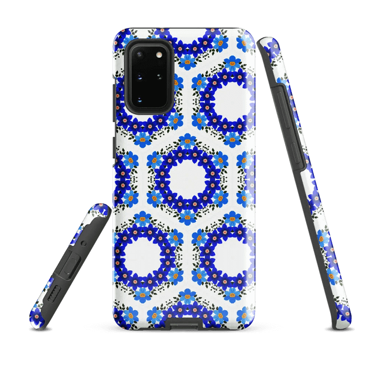 Tough Phone Case for Samsung® - Geometric Blue and Yellow Hex Ring Pattern product image (2)
