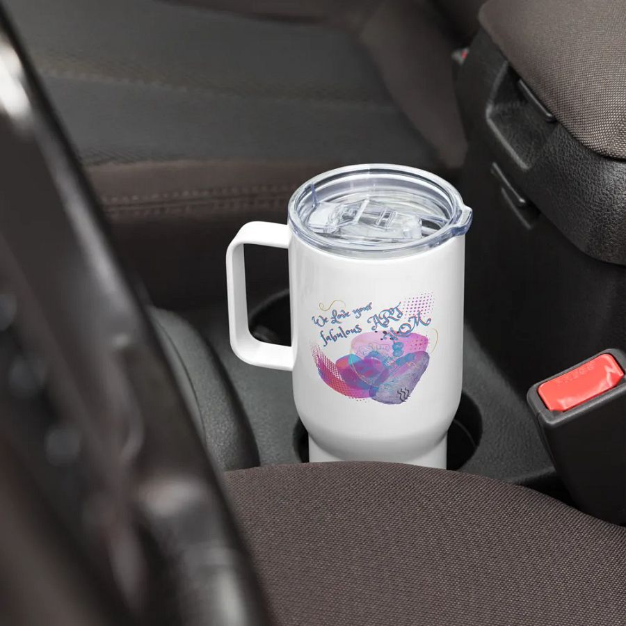 Travel Mug with handle with beautiful arty design, featuring ' Love Your fabulous Art