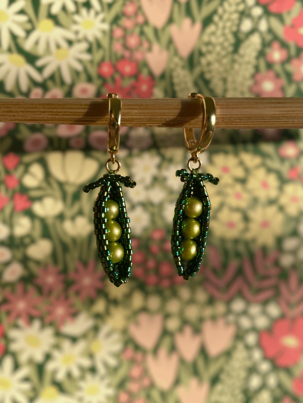 Green Pea Pod Beaded Earrings product image (1)