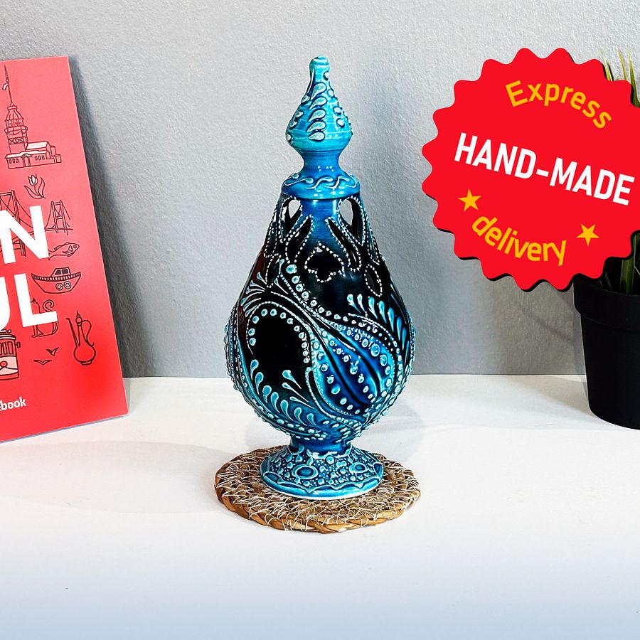 Ceramic candle holder/lighting (turquoise color) — handmade pottery, handmade ceramic, home decor, handmade gift, Turkish ceramic product image (3)