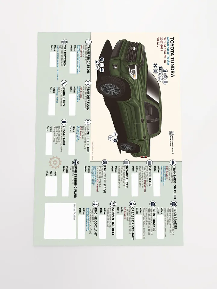 2nd Gen Tundra Maintenance Tracker - Spruce product image (2)