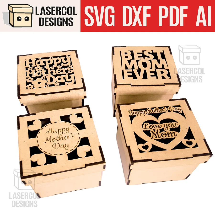 Mother's Day Gift Box (4 Styles) - Laser Cut Files product image (1)