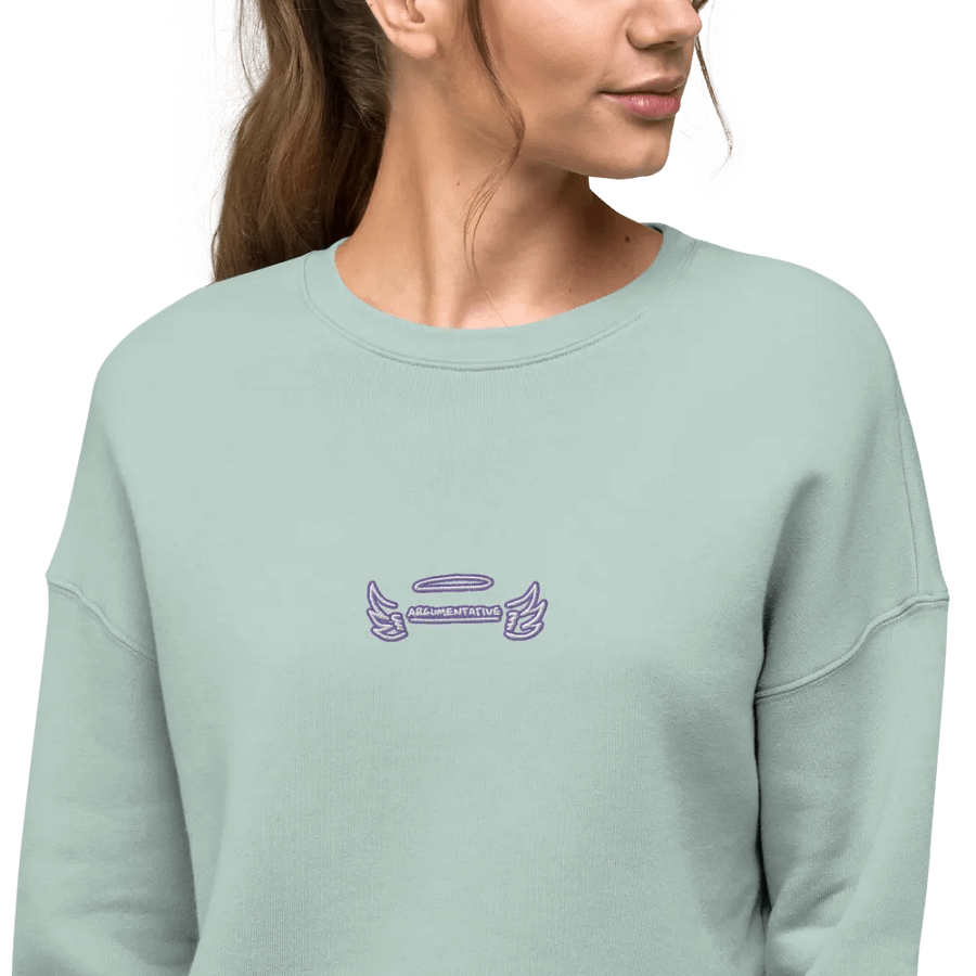 ANGELIC (purple & white thread) embroidered fleece crop crew product image (32)