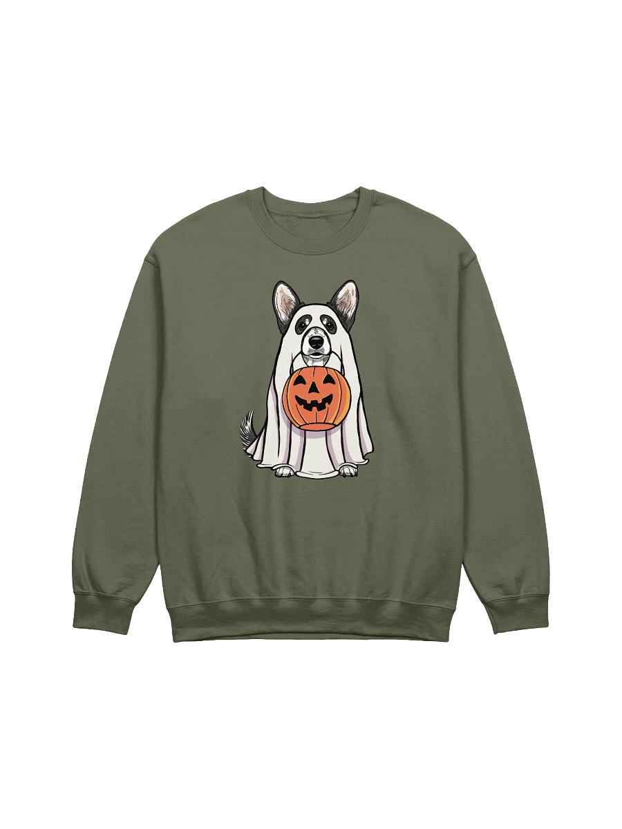 Funny Halloween Cardigan Welsh Corgi(Black & White) Sweatshirt | Funny Corgi Wearing a Ghost Costume and Holding a Pumpkin Basket product image (13)
