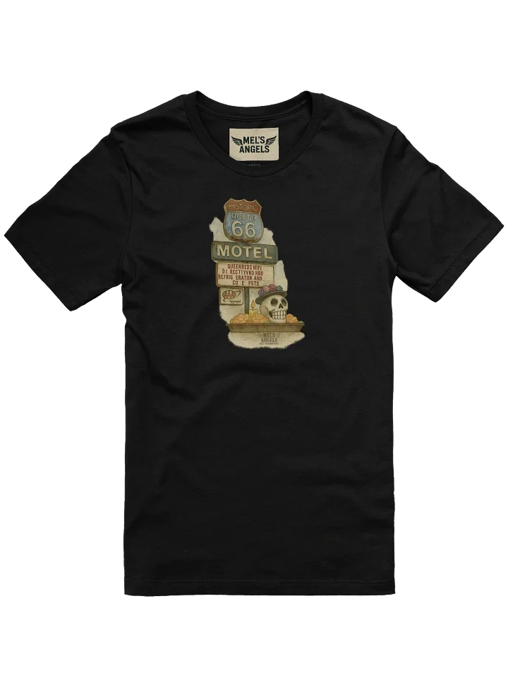 Route 66 Motel Skull T-Shirt – Vintage Día de los Muertos Inspired Graphic Tee | Bella Canvas Unisex product image (1)