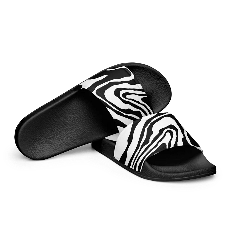 B/W Monochrome Printed Waves Women's Slides product image (9)