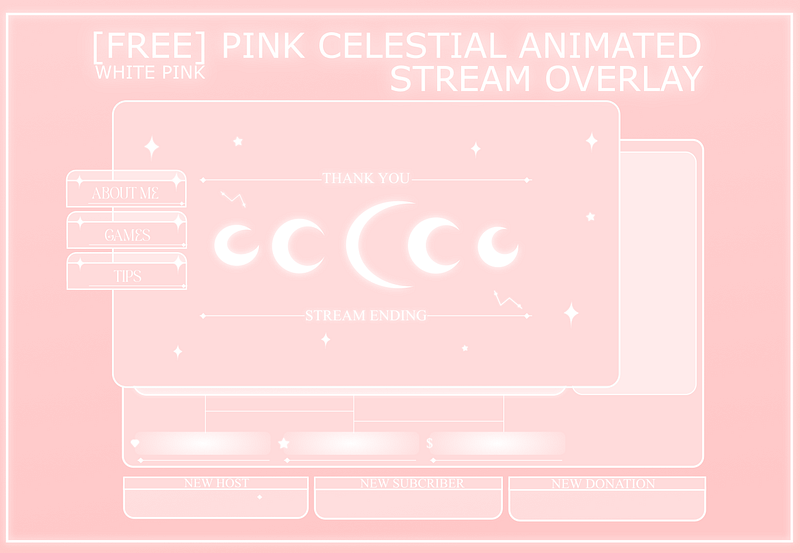 FREE PINK CELESTIAL ANIMATED STREAM OVERLAY, PINK STREAM OVERLAY, ANIMATED OVERLAY, CUTE PINK OVERLAY, SHINNY MOON OVERLAY