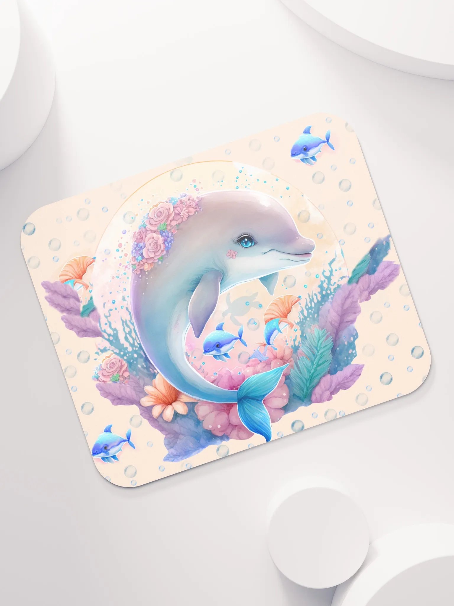 Beautiful Dolphin with Pink Flowers Mousepad product image (7)
