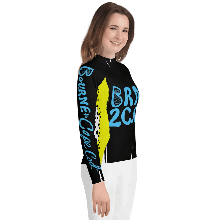 Girls' | YOUTH | Rash Guard | BRN.2C.C.™ Front Graphic | BOURNE to Cape Cod™ Sleeve & Back Logo | Coastal Swim Shirt for Kids | UV Protection Activewear | Blue Logo | Animal Abstract product image (4)
