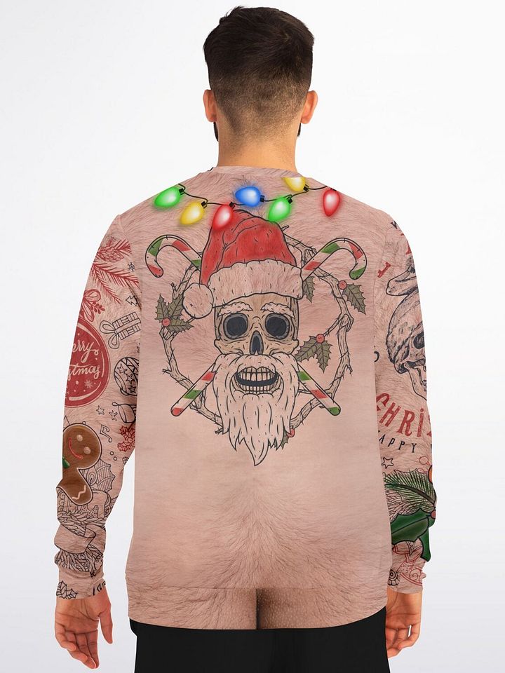 Xmas Life Tattoo Christmas Sweater - Hairy Chest Funny Holiday Sweatshirt - Alternative Santa Skull Design with LED String Lights (Unisex) product image (2)