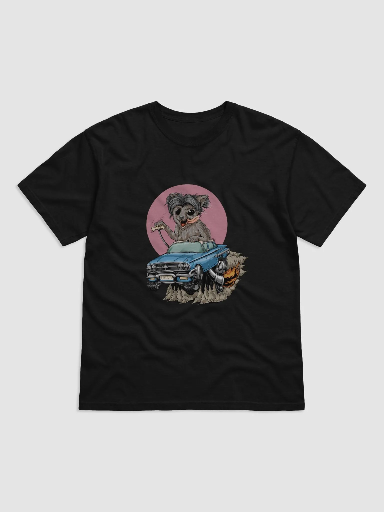 Roscoe the dog driving the 1960 Chevy Comfort Colors Garment-Dyed Heavyweight T-Shirt by Comfort Colors product image (1)