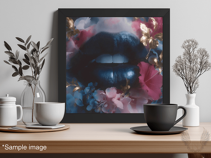Velvet Bloom: Bold Lips & Floral Fantasy Wall Art Print product image (1)