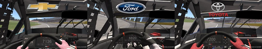 Dash position for all three cars. The Ford and Chevrolet are slightly offset to the right, but the Toyota is heavily shifted to the left.