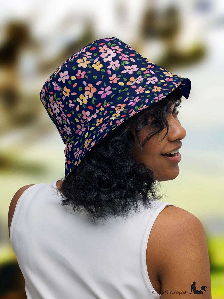 Spring Flowers on Navy Reversible Bucket Hat with Petal Confetti on Navy product image (7)