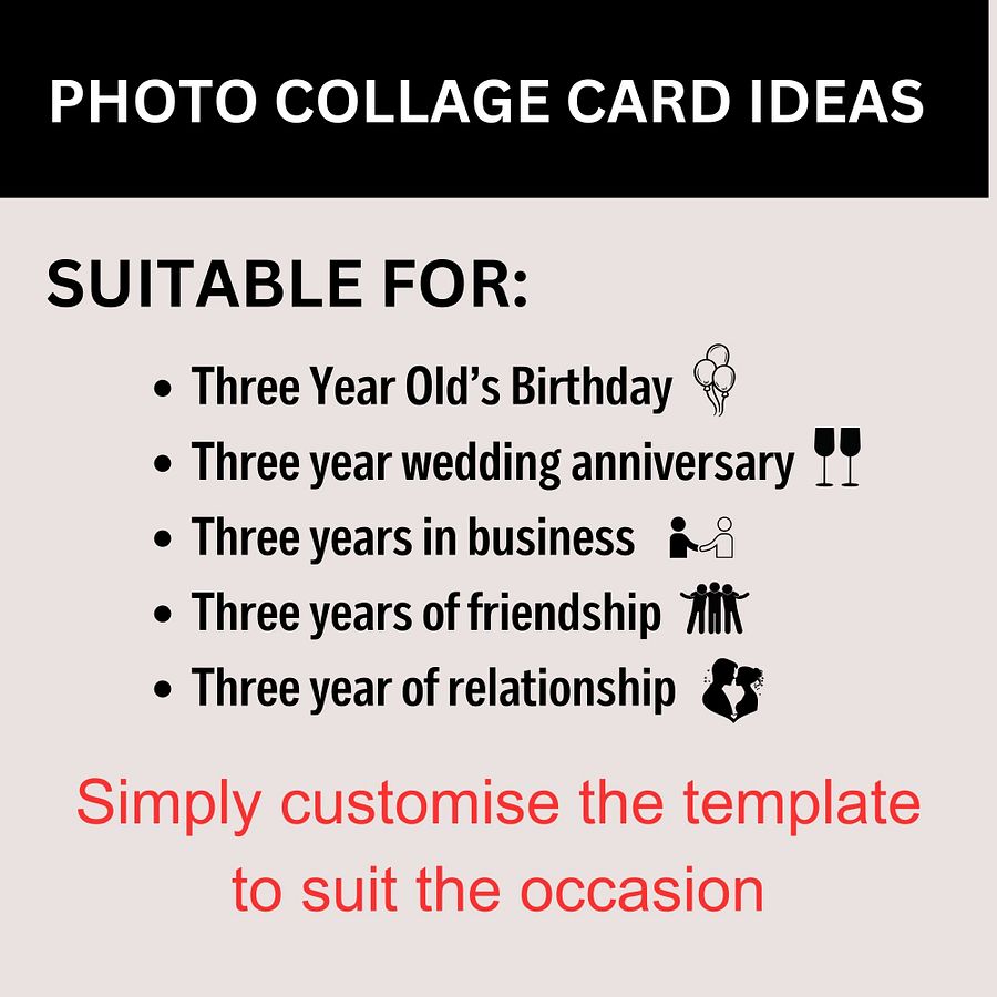 Three Year Celebration Card Photo Collage Canva Template product image (2)
