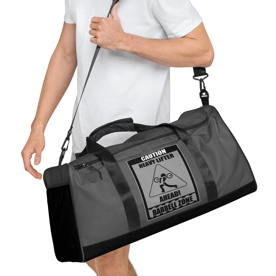 Caution Heavy Lifter Ahead-Barbell Zone Duffle Bag (Gray) product image (8)