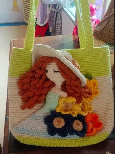 Crochet "Blooming Girl" Tote Bag Pattern PDF — Whimsical Floral & Girl Design for Handmade Lovers! product image (4)
