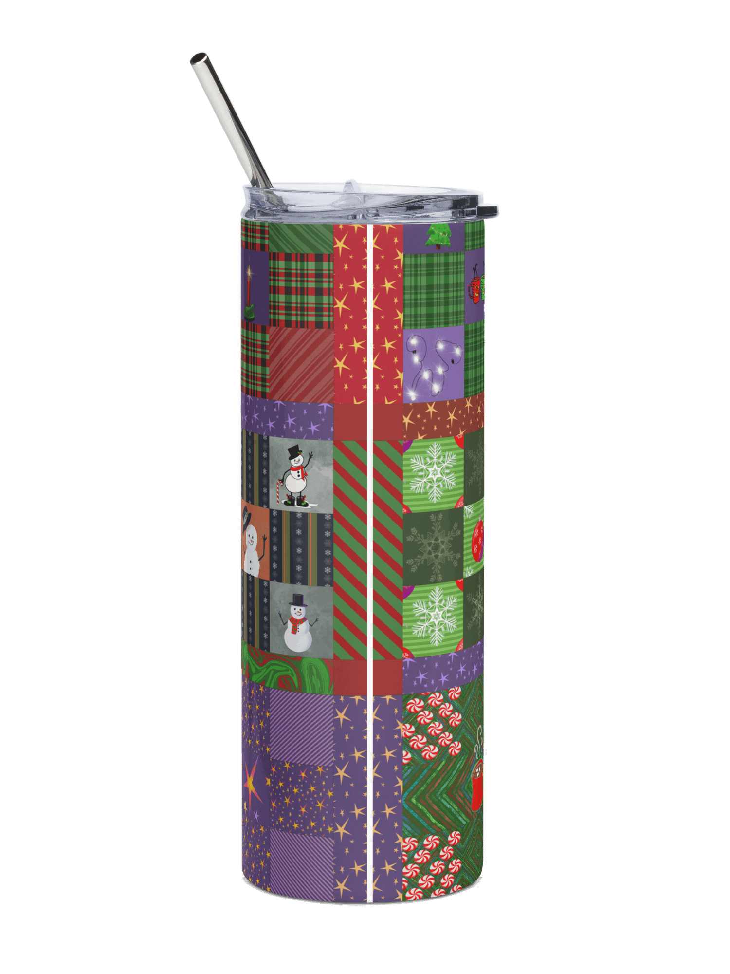 Christmas Memories Patchwork Stainless Steel Tumbler with Straw product image (12)