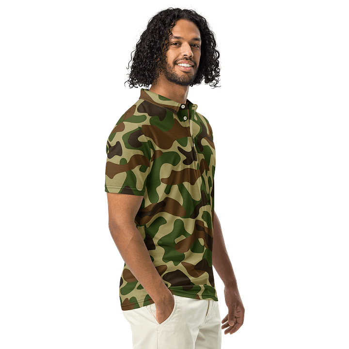 Woodland Green Army Camouflage Military Camo Pattern Slim Fit Polo Shirt product image (1)