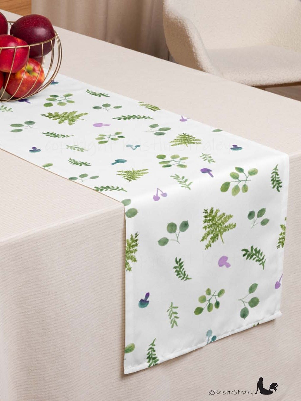 Woodland Ferns & Mushrooms White Table Runner product image (3)