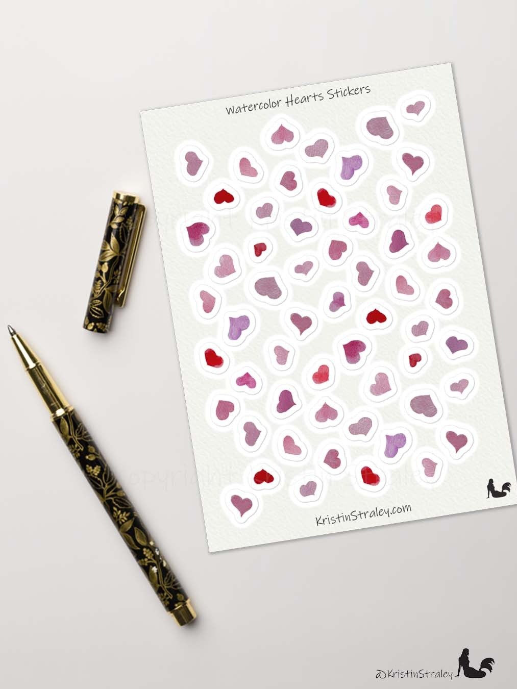 Pink Hearts Watercolor Sticker Sheet product image (4)