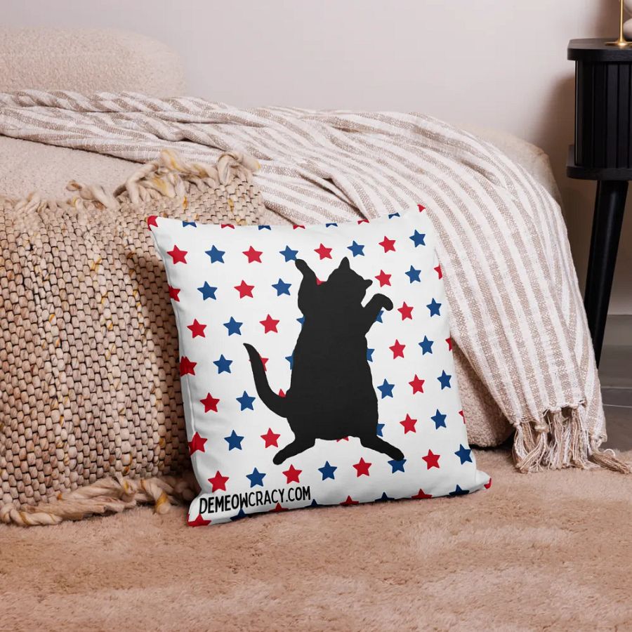 Dancing DeMeowcracy Kitties Reversible Pillow Cover - Red, White and Blue Stars product image (10)