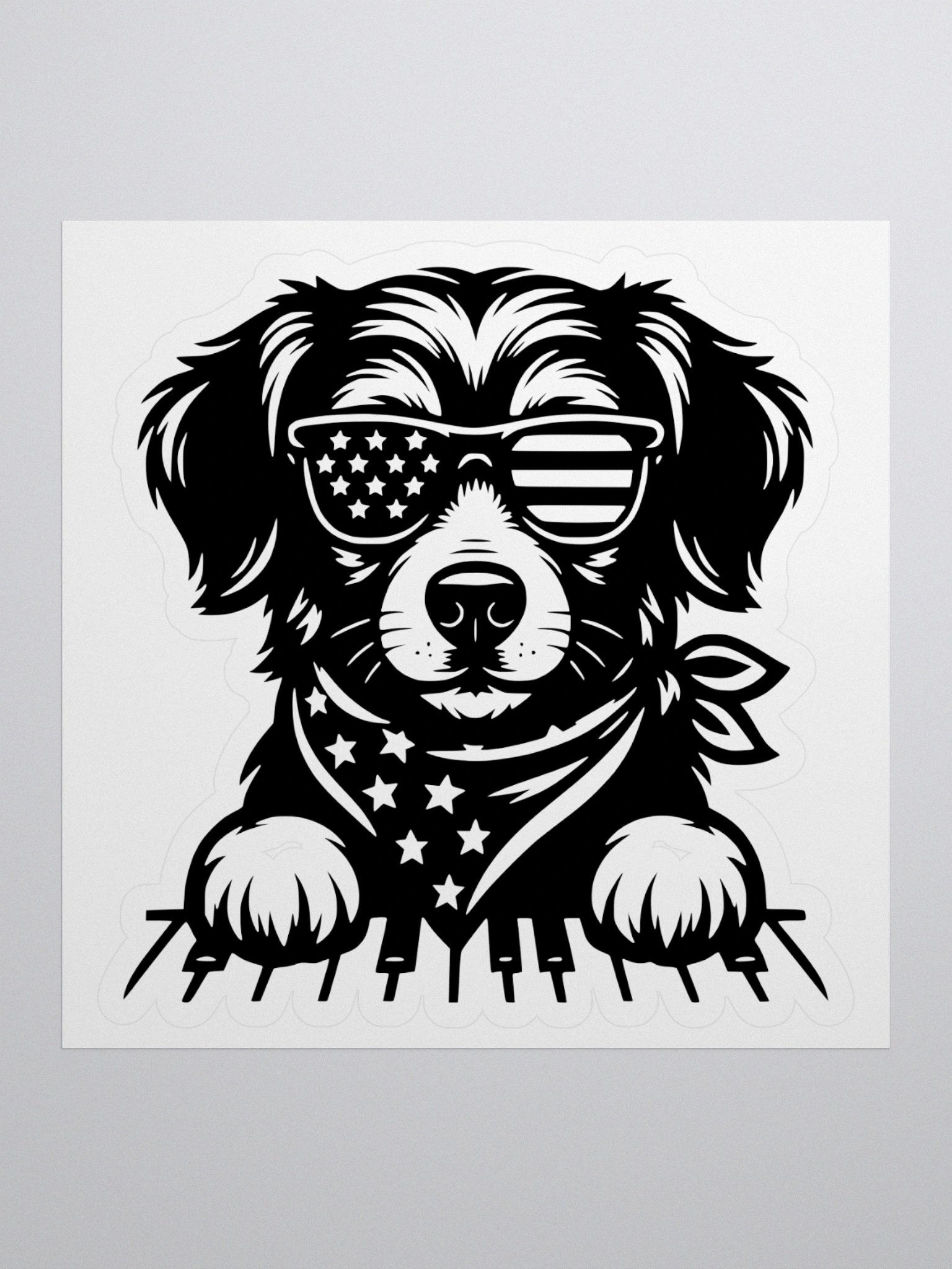 Patriotic Piano Pup in Bandana | Border Collie Sticker product image (1)