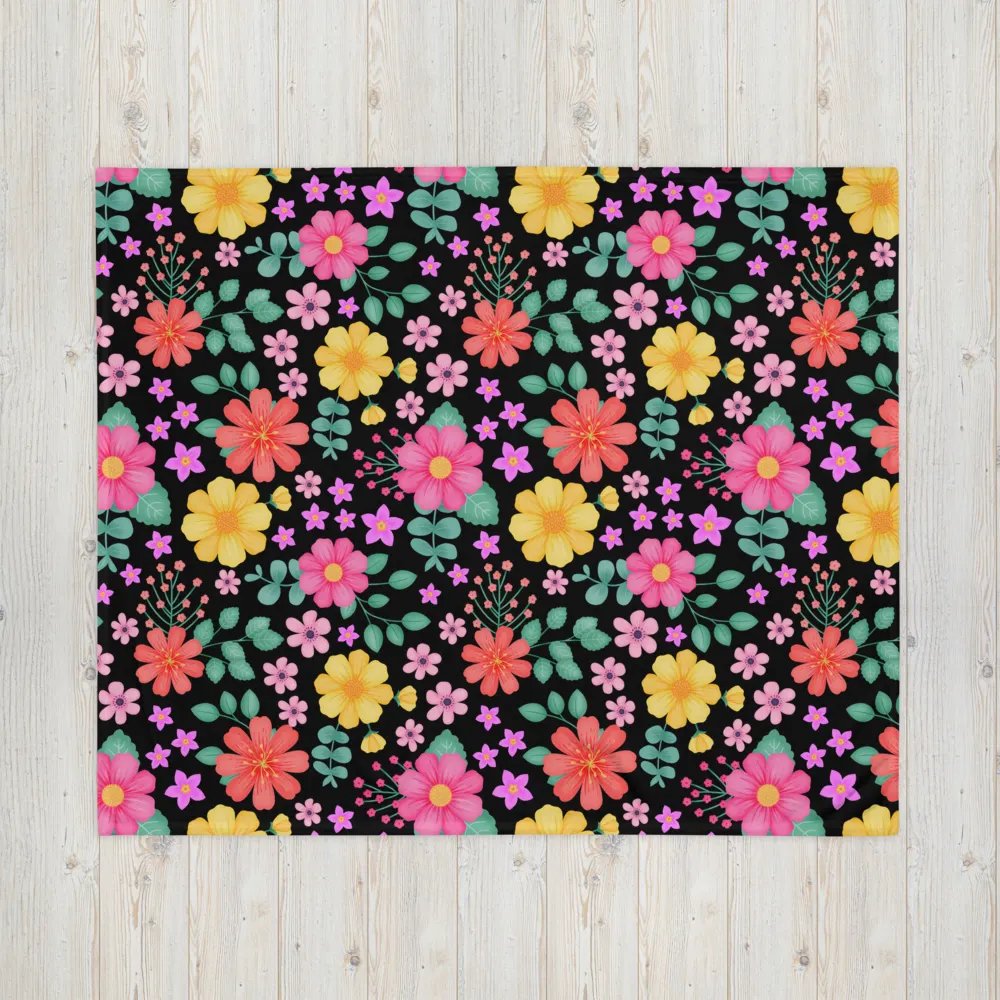 Vibrant Floral Blooms Pink Yellow Orange Blanket - Black product image (5)