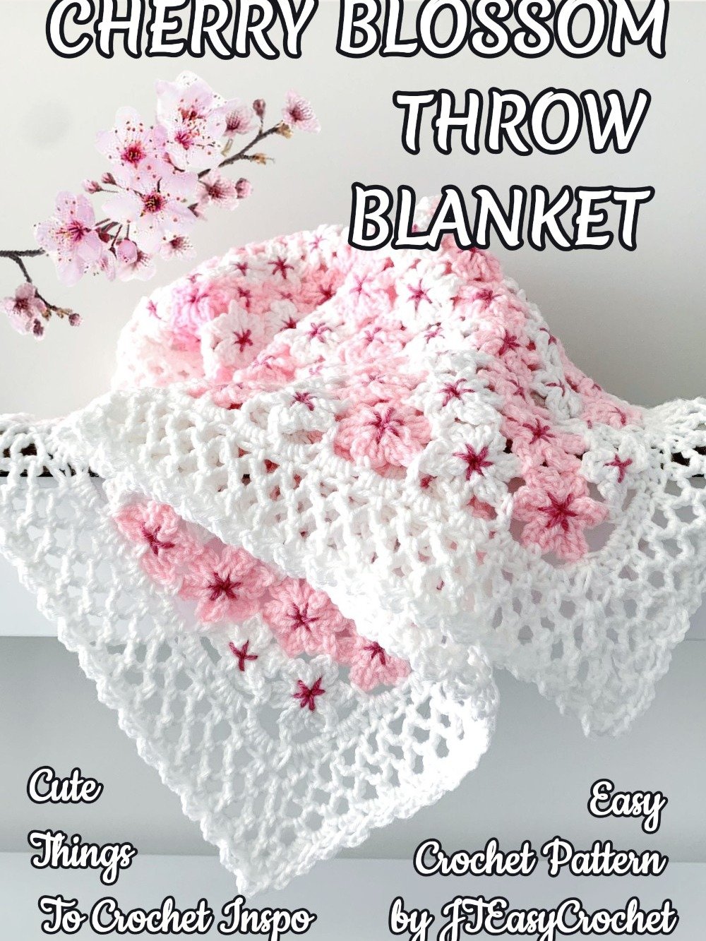 Cherry Blossom Flower Baby Blanket, Sakura Flower Motif Crochet Pattern for Floral Throw Blanket product image (2)